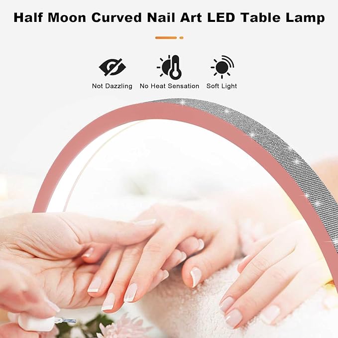 Half Moon Nail Desk Lamp, 48W Manicure LED Light for Nails, 3360 Lumen Stepless Dimming with Wire Controller, 3 Light Modes Nail Light for Desk, Arch Light for Nail Techs - LeafyLoom