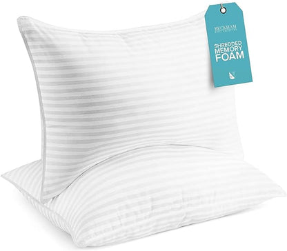 Beckham Hotel Collection King Size Memory Foam (Adjustable Fill) Bed Pillows Set of 2 - Cooling Shredded Foam Pillow for Back, Stomach or Side Sleepers - LeafyLoom