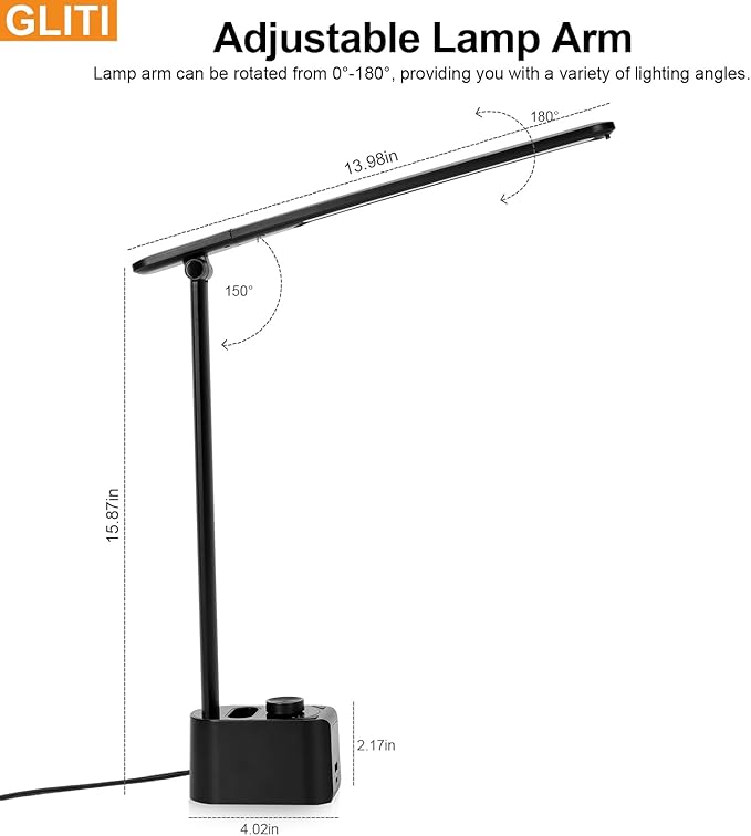 LED Office Desk Lamp, 630 Lumens Bright Table Lamp with Clock Display.A+C USB Fast Charging Charging Port, Desk Light for Office, Industrial Painting, Crafts (with Adapter) - LeafyLoom