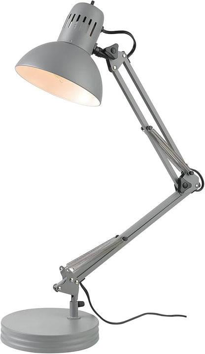 Globe Electric 56106 28" Spring Balanced Arm Desk Lamp, Matte Gray, On-Off Rotary Switch on Shade, Interchangeable Base and Clamp Arm Design, Home Décor, Desk Lamps for Home Office, Home Décor - LeafyLoom