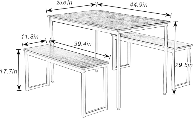 sogesfurniture Dining Table with Two Benches / 3 Piece Set Wood Table Top Sturdy Metal Frame Construction, Dining Table Set for Small Spaces Home Furniture Rectangular Modern - LeafyLoom