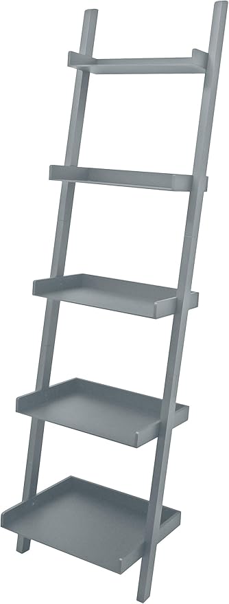 Kiera Grace Providence Hadfield 5 Tier Ladder Shelf, Leaning Bookshelf Storage Rack for Home, Office, 18" x 67", Cloud Grey - LeafyLoom