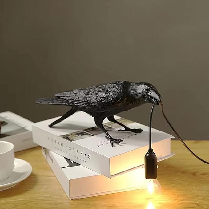 Raven Desk Lamp, Raven Lamp, Bird Lamp, Resin LED Bird Lamp for Bedroom/Office/Living Room/Farmhouse Art Deco with Plug - LeafyLoom