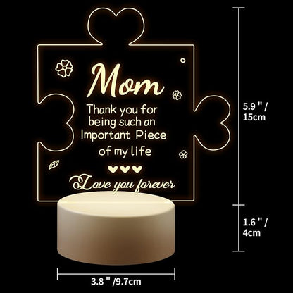 Puzzle Night Light Gift for Mom, Mother's Day Gifts from Daughter and Son Night Lamp with Plastic Base, Mom Gifts On Anniversary Christmas Day for Mom - LeafyLoom