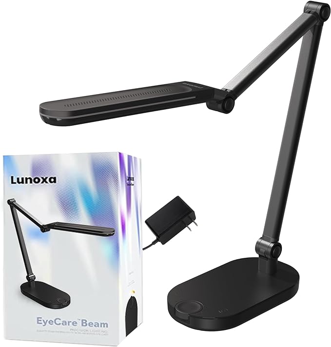 Eyecare Beam LED Desk Lamp / 3M Polarizing Light Filter Flcker-Free Eye Care Table Lamp/Anti-Bluelight & UV Light Shield Dimmable Reading Lamp (Black) - LeafyLoom