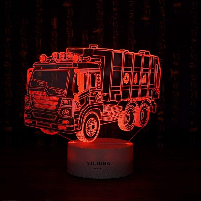 Garbage Truck Car Gift Night Lights for Kids 3D Lamp LED Desk Lamps for Boys Decor Bedroom Room USB plugs 7 Color Gradual Changing Truck Light or Birthday Xmas Party Festival Decor Children Gifts - LeafyLoom