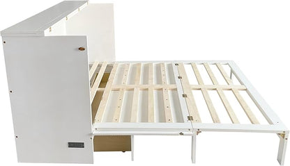 Queen Size Murphy Bed with Storage Drawer for Small Space,Bedroom, Livingroom, Guestroom, White - LeafyLoom