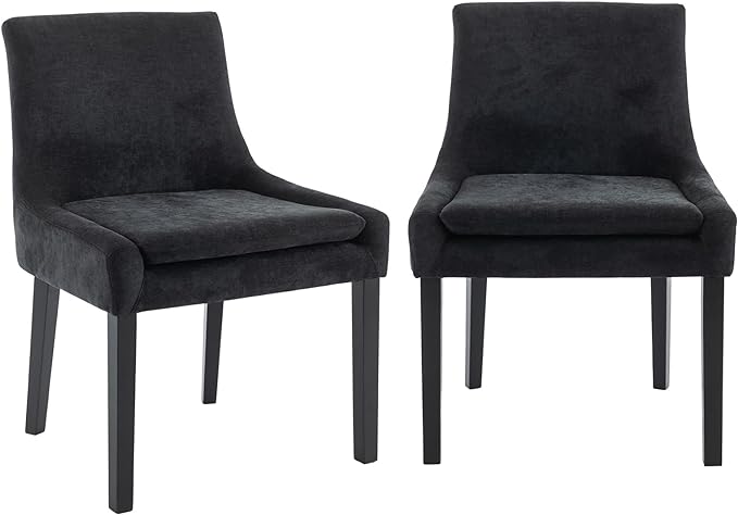 COLAMY Modern Dining Chairs Set of 2, Upholstered Corduroy Accent Side Leisure Chairs with Mid Back and Wood Legs for Living Room/Dining Room-Black - LeafyLoom