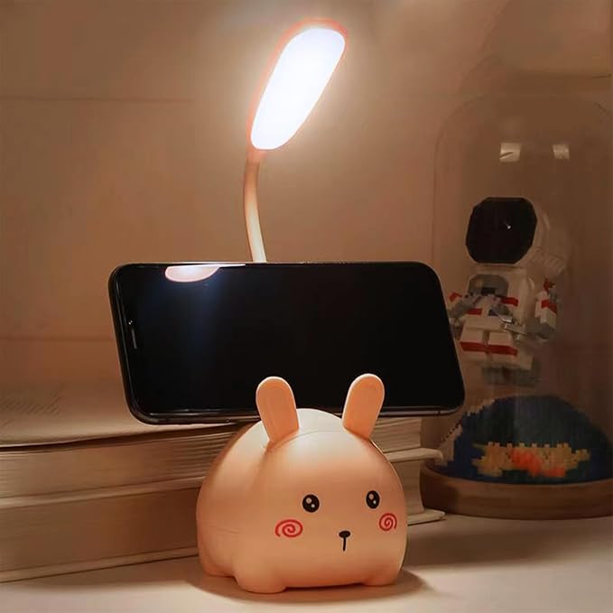 Cute LED Desk Lamp, LED Eye Protection Desk Lamp, Mini Rabbit Lamp, Portable LED Table Light, Foldable Kids Night Light for Bedroom, Living Room, Studing Room (Pink) - LeafyLoom