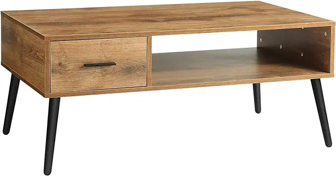 HAIOOU Coffee Table, Mid Century Modern Style Cocktail Table TV Stand with Drawer, Open Storage Shelf, Stable Floor-Anti-Scratching Pine Leg for Home, Office, Living Room - LeafyLoom