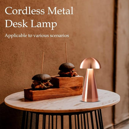 Cordless Metal Desk Lamp, Touch Sensor Control LED Table Lamp,3 Color Stepless Dimmable Battery Powered Lamp (Rose Gold) - LeafyLoom