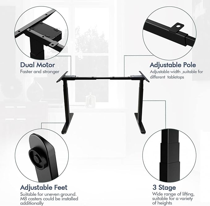 AIMEZ0 Dual Motor Sit Stand Desk Adjustable Electric Standing Desk Frame with LCD Touch Screen Adjustable Height 27.4-45.6 inches for Home & Office Table Black - LeafyLoom