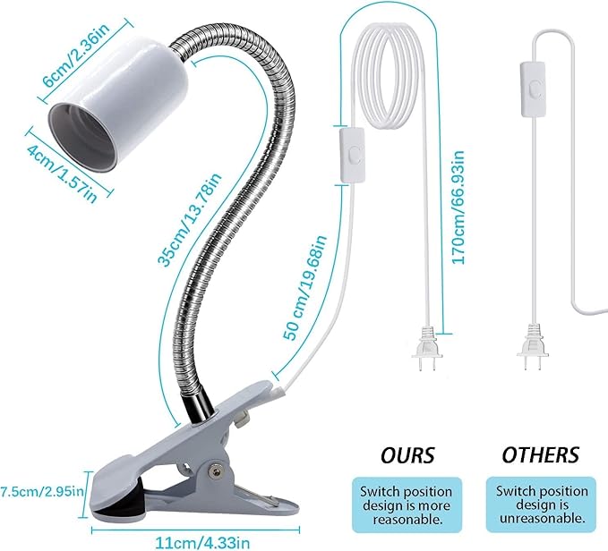 Desk Clip Lamp Holder,Clamp Clip on Light, E26/E27 Book Clamp Light Fixture,Clip Laptop Lamp 360° Flexible Grow Light Holder White 1pc - LeafyLoom