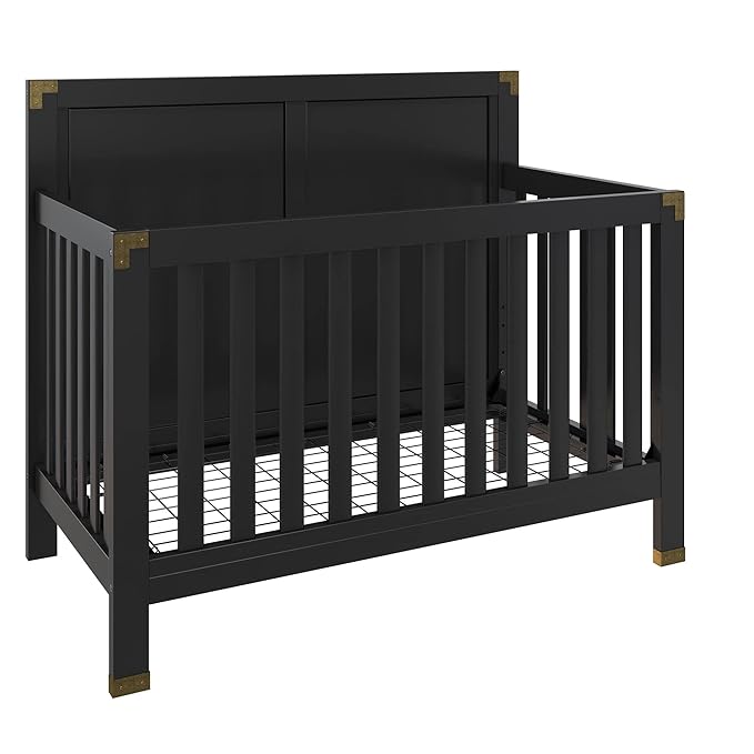 Baby Relax Miles 5-in-1 Convertible Crib, Solid Pine Wood, Black - LeafyLoom