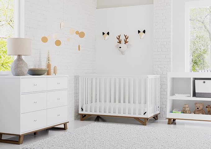 Storkcraft Santa Monica 5-in-1 Convertible Crib (White with Vintage Driftwood) – GREENGUARD Gold Certified, Modern Design, Two-Tone Baby Crib, Converts to Toddler Bed, Daybed and Full-Size Bed - LeafyLoom