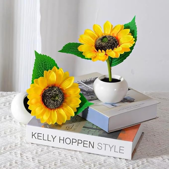 Sunflower Lamp Artificial LED Sunflower Flowers with Ceramic Pot Table Lamp Night Light for Home Office Decor House Decorations Gift Idea (1Sunflower) - LeafyLoom