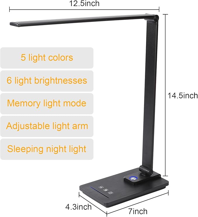 LED Desk Lamp, Black Modern Table Lamp, Ideal Gift for Study, Office. Dimmable Desk Lamp for Work, Video Conferencing, Reading and Writing, Arts and Crafts, Nail Art. - LeafyLoom