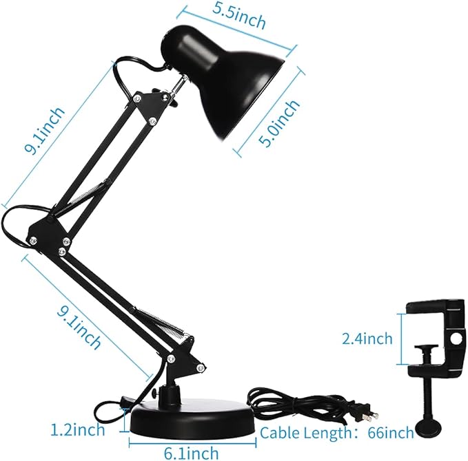 Led Desk Lamp with Clamp - Swing Arm Desk Lamp with 1 LED Cold Light Bulbs 6500K - Folding Table Lamp，Used for Office, Work, Study, Dormitory Reading and Eye Protection Desk Lamp (Black-01) - LeafyLoom