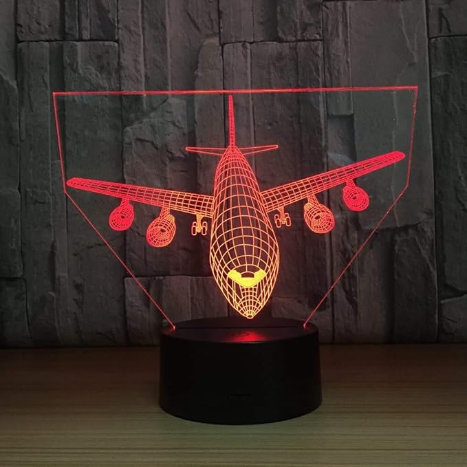 Airplane Night Light 3D Illusion Lamp 16 Color Changing USB Charging/Battery Powered Touch Control with Remote LED Table Desk Decor Lamps Christmas Birthday Gift for Kid Boy Pilot Plane Lover - LeafyLoom