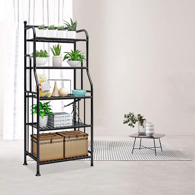 Shelving Unit Bakers Rack Metal Storage Shelves Laundry Shelf Organizer Standing Shelf Units for Laundry Kitchen Bathroom Pantry Closet Indoor and Outdoor (5 Tier, Black) - LeafyLoom