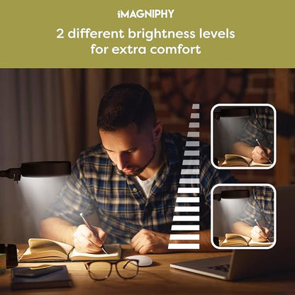 8X Desk Magnifying Light - Magnifying Glass for Reading and Crafts with 6 LEDs (No Glare, No Flickering) - Magnifying Lamp with Light and Stand, 2 Brightness Settings - Ideal for Seniors - LeafyLoom