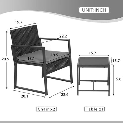 FDW 3 Piece Patio Furniture Sets Wicker Patio Chairs Rattan Outdoor Bistro Set Outdoor Furniture for Backyard Porch Poolside Lawn,Grey Cushion - LeafyLoom