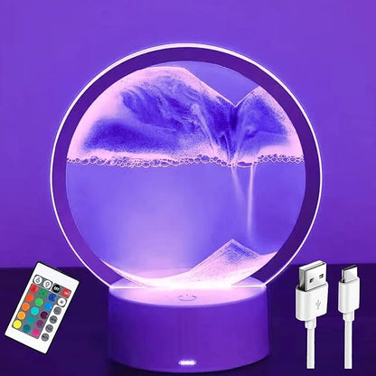 3DMoving Sand Art,360° Rotating Hourglass Decoration table lamp ,7 Color Changing Sand Liquid Motion Desk Lamp,RGB Color Creative Sea Quicksand Moving Sand Art Picture Night Light(Purple with Remote) - LeafyLoom