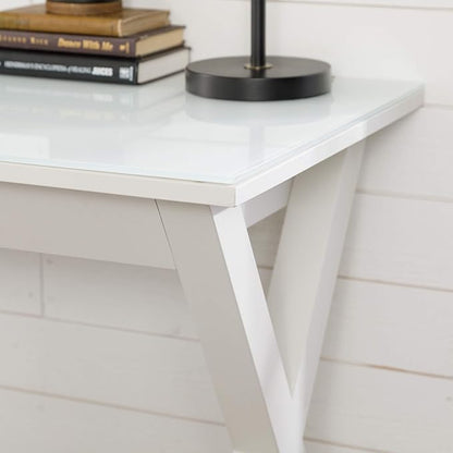 Walker Edison Lawrence Urban Industrial X Leg Glass Top Computer Desk, 48 Inch, White - LeafyLoom