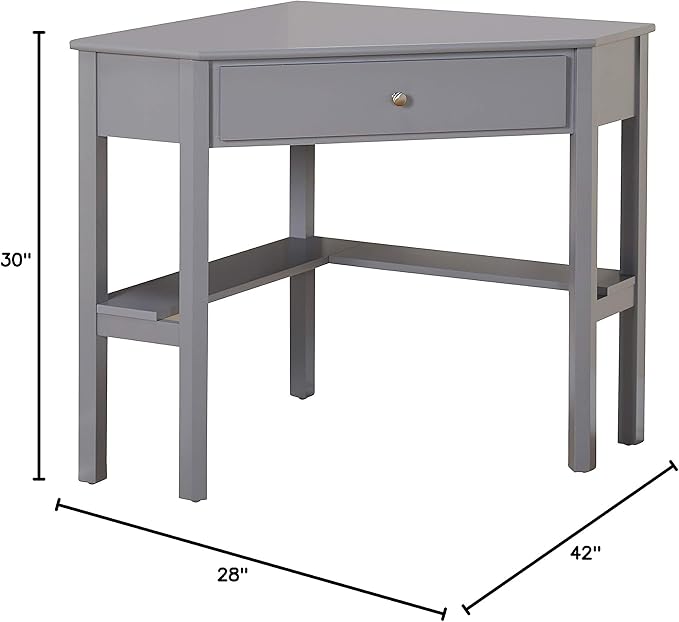 Target Marketing Systems Ellen Corner Desk Drawer and One Storage Shelf for Living Room, Bedroom, or Home Office, Small Computer Table, 42" W x 30" H, Gray - LeafyLoom