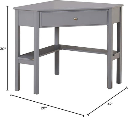 Target Marketing Systems Ellen Corner Desk Drawer and One Storage Shelf for Living Room, Bedroom, or Home Office, Small Computer Table, 42" W x 30" H, Gray - LeafyLoom