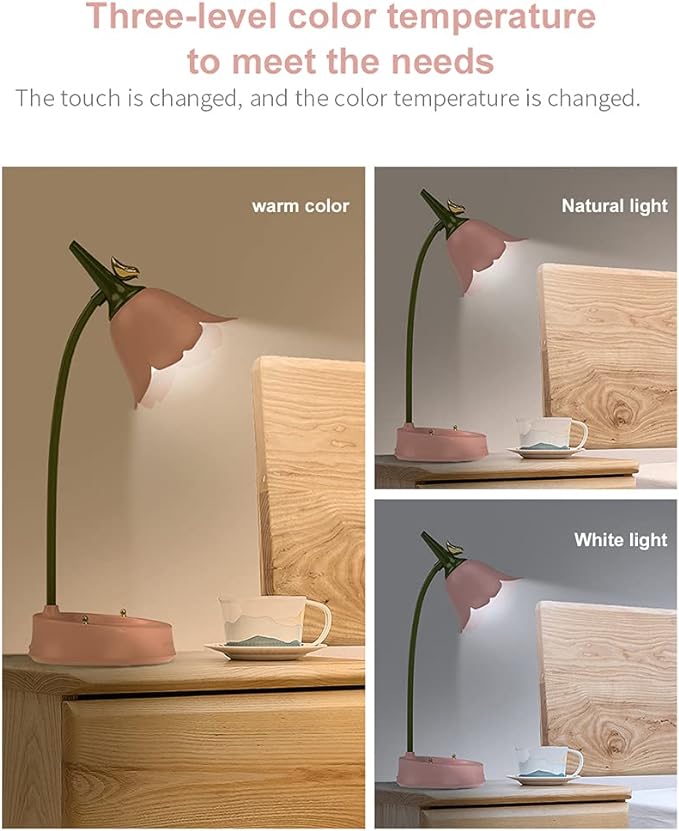 LED Desk Lamp Cordless Table Light Adjustable Gooseneck Dimmable Touch Rechargeable Battery Eye-Caring Night Light for Kids,Mini Cute Lamp for College Dorm Bedroom Reading (Green) - LeafyLoom