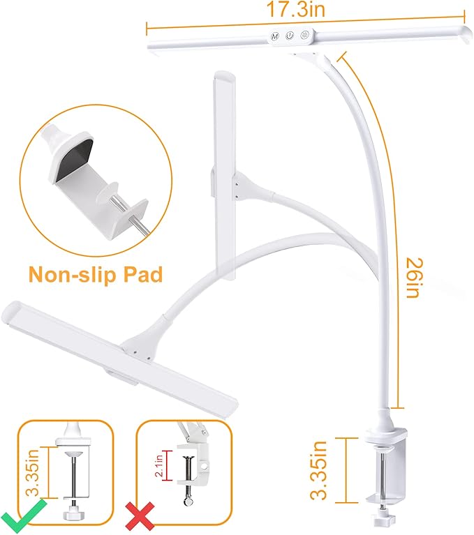 LED Desk Lamp with Clamp, Tall Desk Light with Gooseneck, Office Lighting for Desk, Task Lamp Touch Control, 9W Study Lamp for Home Office (White) - LeafyLoom