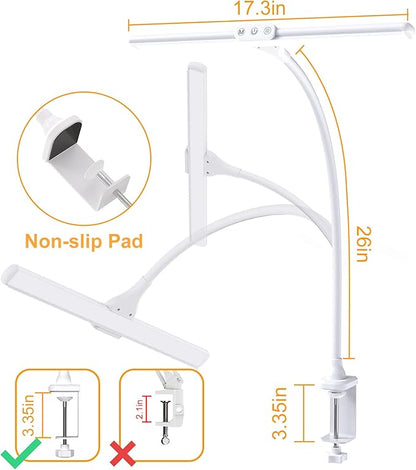 LED Desk Lamp with Clamp, Tall Desk Light with Gooseneck, Office Lighting for Desk, Task Lamp Touch Control, 9W Study Lamp for Home Office (White) - LeafyLoom