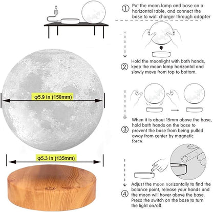 VGAzer Levitating Moon Lamp,Floating and Spinning in Air Freely with 3D Printing LED Moon Lamp Has 20 Modes for Unique Gifts,Room Decor,Night Light,Office Desk Toys (Wooden Base 16 Colors) - LeafyLoom