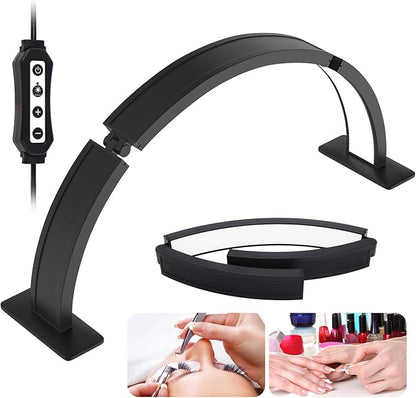 Half-Moon Nail Desk Lamp Foldable 29.5Inch, Stepless Dimming Brightness 3360 Lumen Led Light for Nails, Manicure Desk Light for Lash Tech, Cosmetic, Tattoo, Eyebrows, Black - LeafyLoom