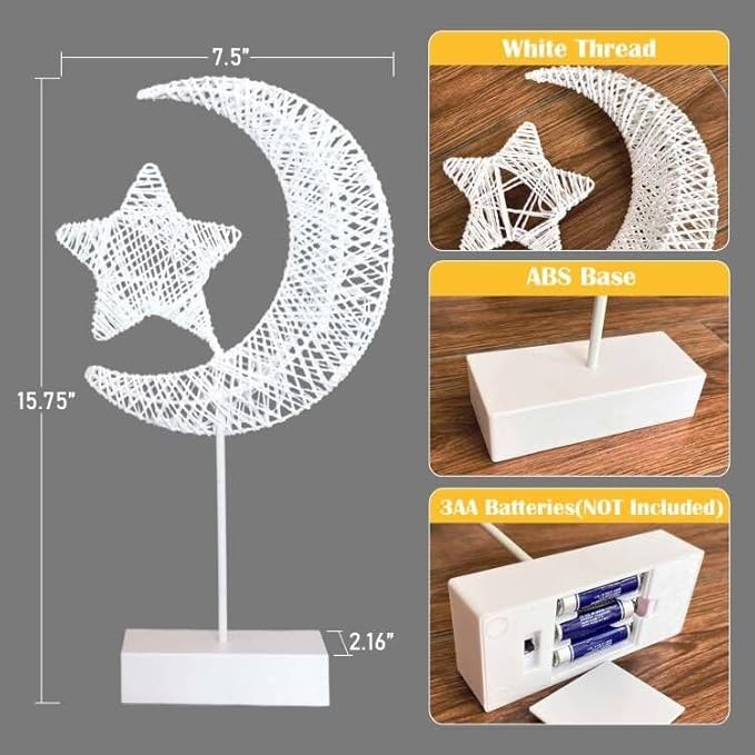 Upgraded Table Lamp for Ramadan Decorations, Battery Operated Warm White Bright LED Star Moon Shape Desk Lamp,Christmas Wedding Party Ramadan Eid Decoration for Home Romantic Table Lamp - LeafyLoom