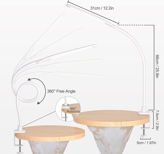 YOUKOYI LED Desk Lamp with Clamp, Architect Desk Lamp for Home Office with Touch Control, 9W Clip on Desk Lamp Swing Arm Desk Light, 3 Color Modes and Stepless Dimming Flexible Gooseneck Clamp Lamp - LeafyLoom