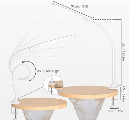 YOUKOYI LED Desk Lamp with Clamp, Architect Desk Lamp for Home Office with Touch Control, 9W Clip on Desk Lamp Swing Arm Desk Light, 3 Color Modes and Stepless Dimming Flexible Gooseneck Clamp Lamp - LeafyLoom