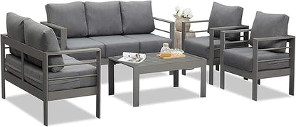 Wisteria Lane Aluminum Outdoor Patio Furniture Set, Modern Patio Conversation Sets, Outdoor Sectional Metal Sofa with 5 Inch Cushion and Coffee Table for Balcony, Garden, Dark Grey - LeafyLoom