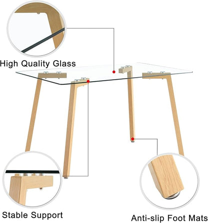 NicBex Glass Dining Table Modern Minimalist Rectangle Suitable for 4-6 People Equipped with 0.31 "Tempered Glass Tabletop and Metal Legs Writing Desk for Kitchen Dining Room, Transparent - LeafyLoom