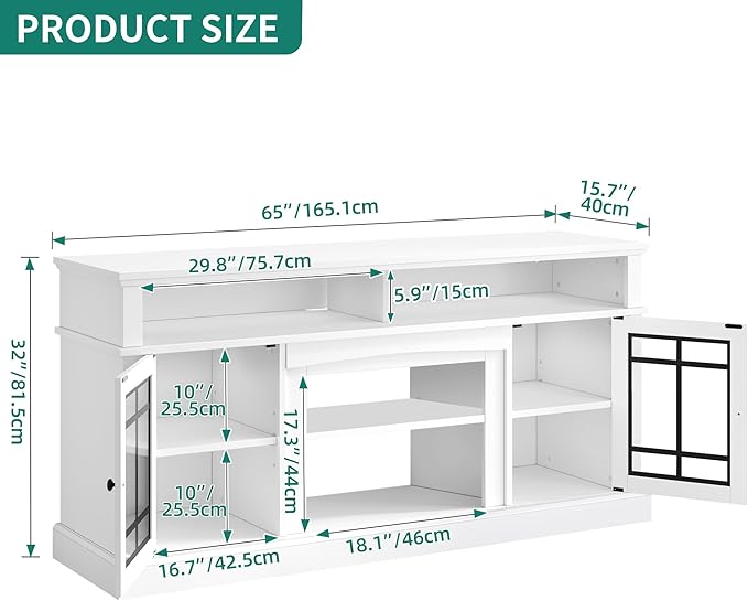 YITAHOME White TV Stand for 75/65 Inch TVs, 32'' Tall Mid Century Modern TV Cabinet with Adjustable Shelves and Glass Doors, Modern Entertainment Center TV Media Console Table for Living Room - LeafyLoom