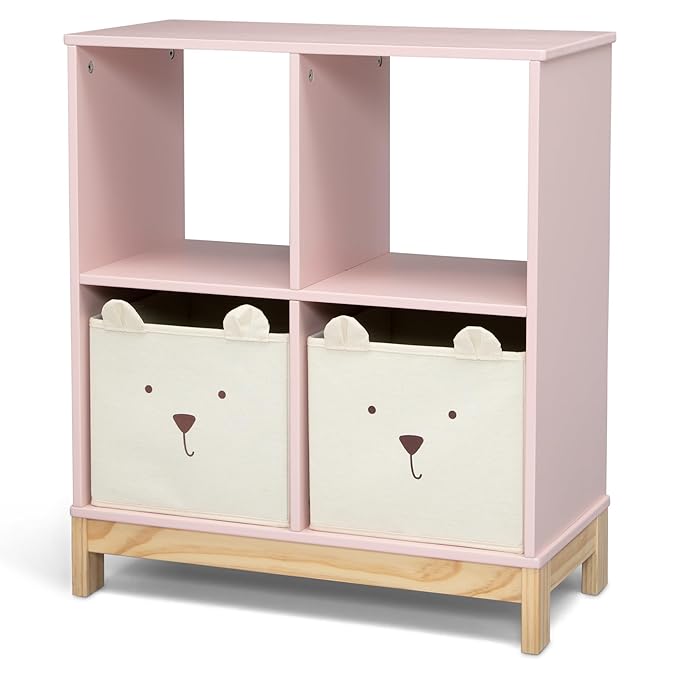 Delta Children babyGap Graham 4-in-1 Convertible Crib with Storage Drawer + Brannan Bear Bookcase with Bins + Brannan Bear Wall Shelf with 4 Hooks, Blush Pink/Dark Pink (Bundle) - LeafyLoom