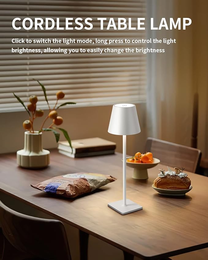 KDG 2 Pack Cordless Table Lamp, Portable LED Desk Lamp, 5000mAh Battery Operated, 3 Color Stepless Dimming Up, for Restaurant/Bedroom/Bars/Outdoor Party/Camping/Coffee Shop Night Light(White) - LeafyLoom