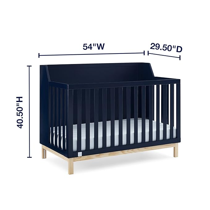 babyGap by Delta Children Oxford 6-in-1 Convertible Crib TrueSleep 2-Stage Deluxe Crib and Toddler Mattress (Bundle), Navy/Natural - LeafyLoom