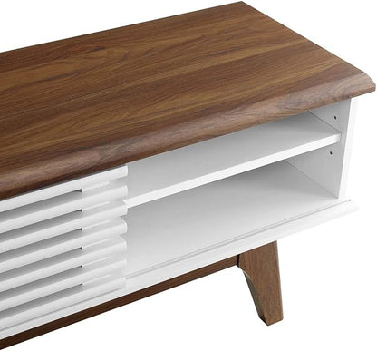 Modway Render Mid-Century Modern Low Profile 70 Inch Media Console TV Stand in Walnut White, 70" - LeafyLoom