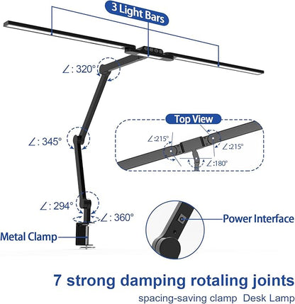 Bright Desk Lamps for Office Home, 24W Large Swing Arm Bar LED Desk Light with Clamp, Auto Dimming Task Lamp for Monitor Work Study - LeafyLoom