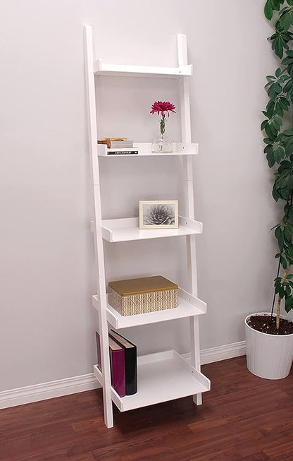 Kiera Grace Providence Hadfield 5 Tier Ladder Shelf Leaning Bookshelf Storage Rack for Home, Office, 18" x 67", White - LeafyLoom