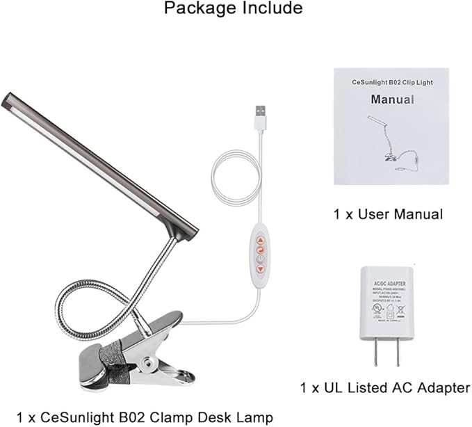 LED Clip on Desk Lamp, Bed Headboard Light with Clamp for Reading, 3000K – 6500K Color Temperature Setting, Stepless Brightness Control, Long USB Cord and AC Adapter Included(Brown) - LeafyLoom