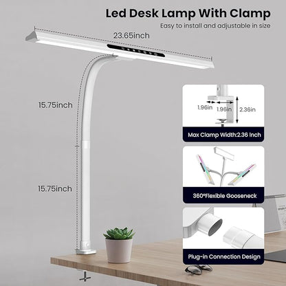 LED Desk Lamp with RGB Backlight, 24W Ultra Bright Architect Workbench Desk Lamps, 60" Timer, 25 Lighting Modes,Eye Protection Clamp Light for Home Office Gaming Reading Working(White) - LeafyLoom