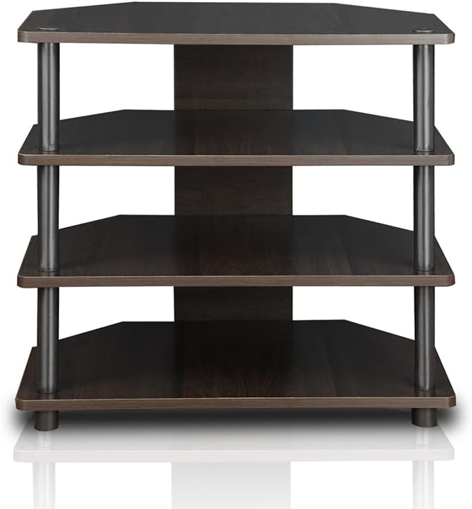 Furinno Turn-N-Tube Easy Assembly 4-Tier Petite Entertainment Center / TV Stand / TV Unit / TV Desk, Espresso/Grey - LeafyLoom